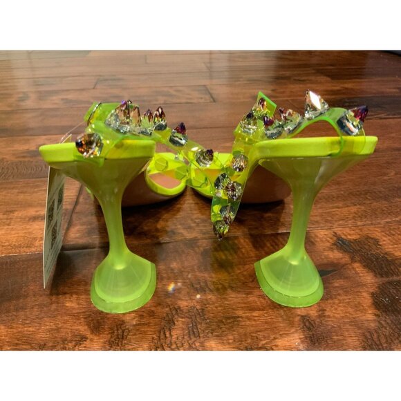 Amina Muaddi Neon Yellow Julia Heels W/ Spiked Ankle Strap, Size 40 (EU) 10 (US) - Picture 7 of 10